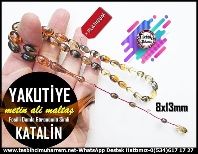 Katalin Ve Bağa TesbihlerTM13637Metin Ali Maltaş Usta Tornası | Fosilli Damla Görünümlü Katalin Tespih, Simli Tasarım, 