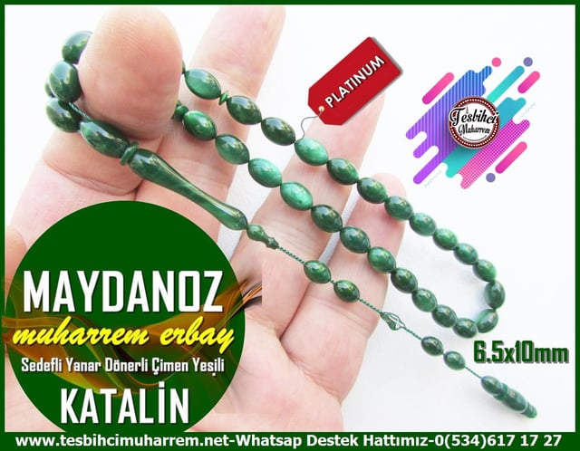Katalin Ve Bağa TesbihlerTM13445Muharrem Erbay Usta El İşçiliği Tespih | Çimen Yeşili Katalin, Lüks Malzeme, Beyzi Kesim, Sedefli Yanar Dönerli 