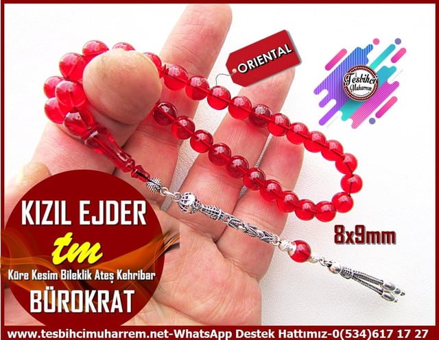 Ateş Kırmızı Ton TesbihlerTM13662Muharrem Karaoğlu Usta Dizayn | Ateş Kehribar Tespih, Küre Kesim, Gümüş Püsküllü,Bürokrat 