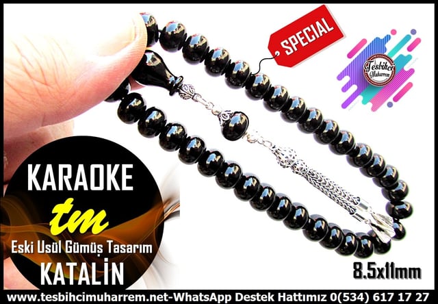 Osmanlı Benzetme Eskitme Eski Usül TesbihlerTM14504Muharrem Karaoğlu Usta Dizayn Eski Usül Siyah Katalin Tesbih I Basık Teker Model Gümüş Püsküllü Karaoke TesbihiEski Usül Siyah Katalin Tesbih I Basık Teker Model Gümüş Püsküllü Karaoke Tesbihi