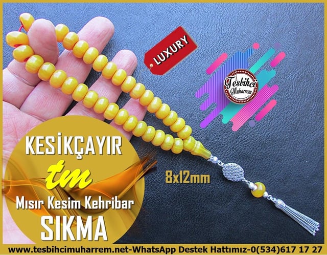 Maskot, Bileklik ve Bürokrat TespihlerTM13642Muharrem Karaoğlu Usta Dizayn | Sıkma Kehribar Tespih, Mısır Kesim, Bilek Boy, Gümüş Püsküllü, 
