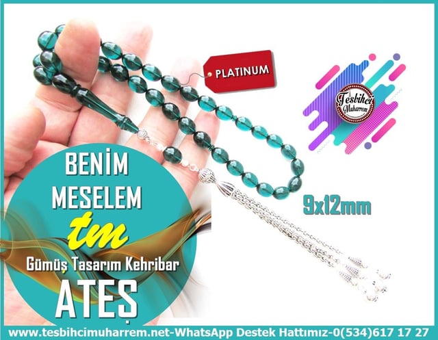 Mavi Ton TesbihlerTM13809Muharrem Karaoğlu Usta Dizayn Tespih | Ateş Kehribar, Gül Kurusu Renk, Gümüş Püskül, Sığırcık Kesim, “Ispartalı” Tesbih :Tespih Ateş Kehribar l Turkuaz Yeşil Gümüş Püskül Benim Meselem Tesbih