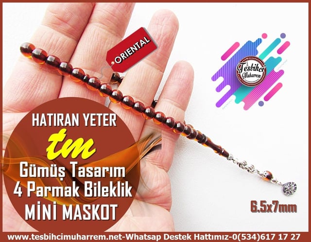 Ateş Kırmızı Ton TesbihlerTM13553Muharrem Karaoğlu Usta Dizayn Tespih | Mini Maskot Sıkma Kehribar, 4 Parmak Bileklik, Gümüş Tasarım, 