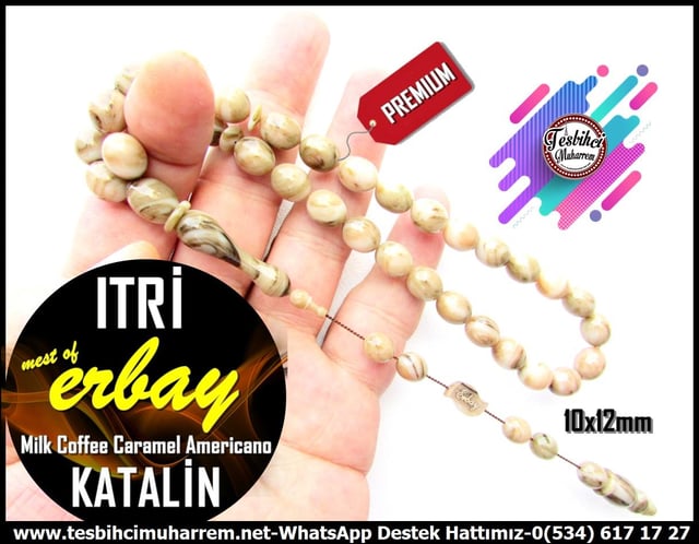 Katalin Ve Bağa TesbihlerTM13393Mustafa Erbay Usta El İşçiliği Tespih | Katalin, Sütlü Kahve Karamelli, Damarlı Beyzi Kesim 