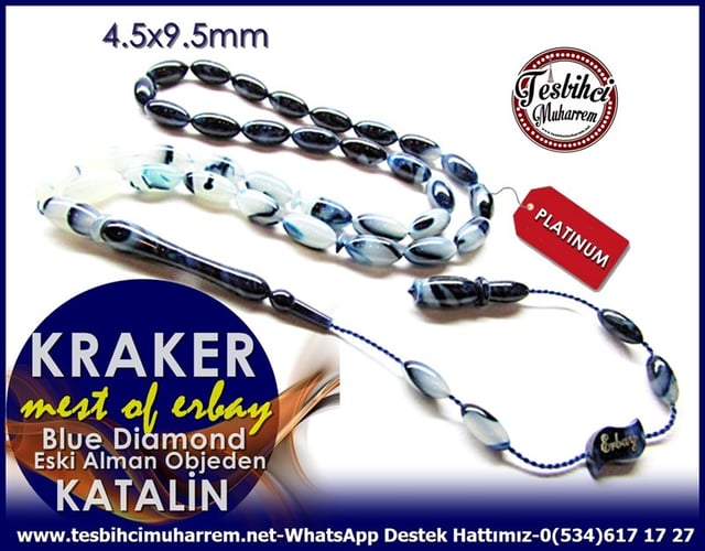 Mustafa Erbay Usta Yapımı Blue Diamond Eski Alman Objeden Katalin Kılçık Tesbih Kraker