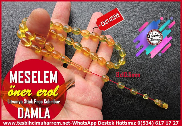  Damla Kehribar TesbihlerTM14323Öner Erol Usta İmzalı Litvanya Stick Pres Damla Kehribar Tesbih – “Meselem” Özel Çalışma Koleksiyonluk Premium TesbihLitvanya Stick Pres Damla Kehribar Tespih I Özel Çalışma Meselem Tesbih