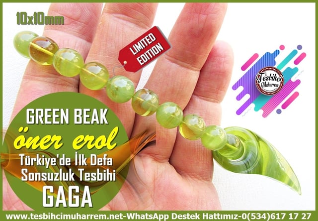 Gaga Sonsuzluk Tesbih-Türkiye'de Bir İlkTM14254Öner Erol Usta İmzalı Yeşil Damarlı Sonsuzluk Gaga Tespih I Limited Edition Sıkma Kehribar Green Beak TesbihYeşil Damarlı Sonsuzluk Gaga Tespih I Limited Edition Sıkma Kehribar Green Beak Tesbih 