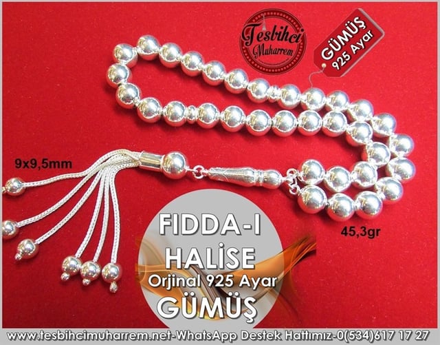 Orjinal 925 Ayar Özel Tasarım Küre Gümüş Tesbih Fidda-i Halise