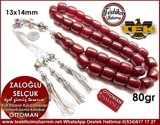 Orjinal Antika Vişne Özel Gümüş Tasarım Tek Parça Full Damarlı Battal Boy Kül Canavarı Osmanlı Sıkma Kehribar Tesbih Zaloğlu Selçuk