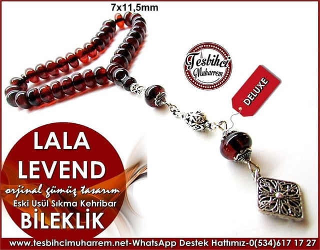 Orjinal Gümüş Bileklik Eski Usül Kehribar Tesbih Lala Levend