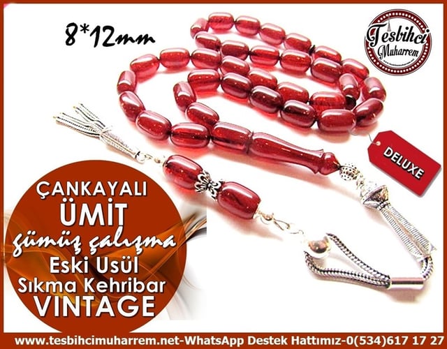 Orjinal Gümüş Çalışma Eski Usül Damarlı Kahve Vintage Sıkma Kehribar Tesbih Çankayalı Ümit