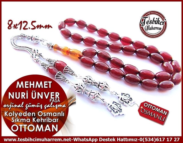 Orjinal Gümüş Çalışma Kolyeden Osmanlı Sıkma Kehribar Tesbih Mehmet Nuri Ünver
