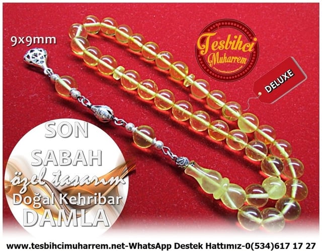Orjinal Gümüş Çalışma Küre Kesim Bileklik Damla Kehribar Tesbih Son Sabah