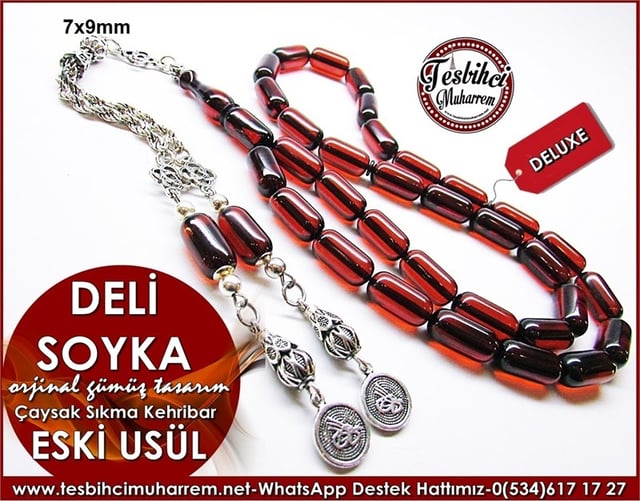 Orjinal Gümüş Püskül Eski Usül Sıkma Kehribar Tesbih Deli Soyka
