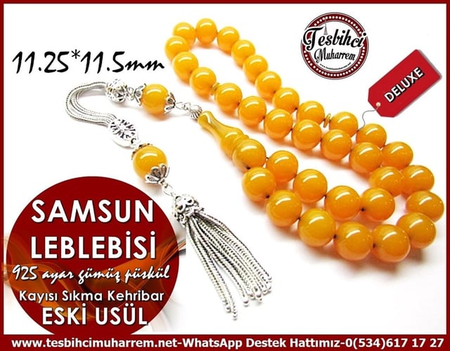 Orjinal Gümüş Püskül Eski Usül Sıkma Kehribar Tesbih Samsun Leblebisi