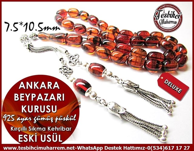 Orjinal Gümüş Püskül Eski Usül Sıkma Kehribar Tesbih Ankara Beypazarı Kurusu