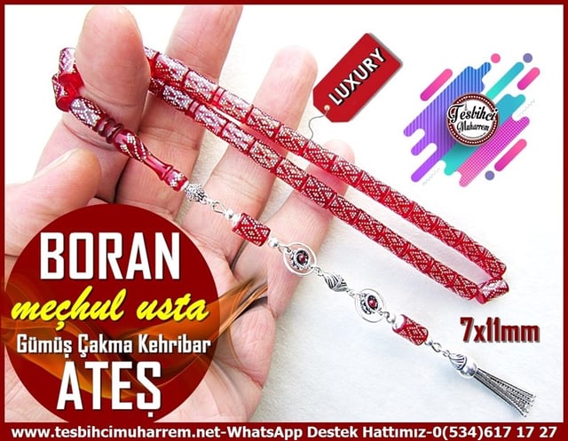 Ateş Kırmızı Ton TesbihlerTM12116Orjinal Gümüş Püskül Gümüş Kakma Kesme Ateş Kehribar Tesbih BoranOrjinal Gümüş Püskül Gümüş Kakma Kesme Ateş Kehribar Tesbih Boran
