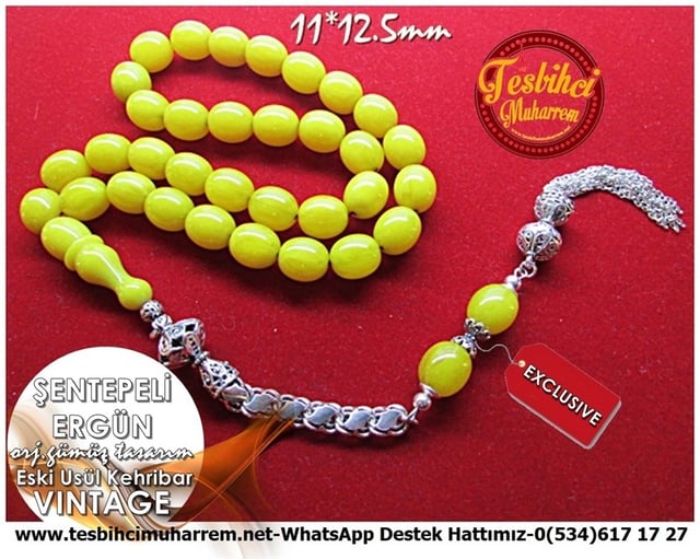 Orjinal Gümüş Püskül Limon Kabuğu Sıkma Kehribar Tesbih Şentepeli Ergün