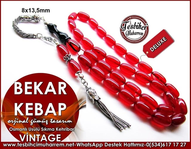 Orjinal Gümüş Püskül Osmanlı Usülü Vintage Sıkma Kehribar Tesbih Bekar Kebap