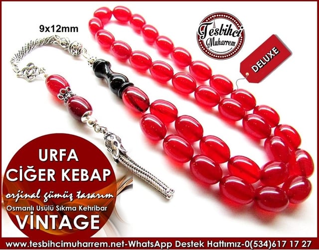 Orjinal Gümüş Püskül Osmanlı Usülü Vintage Sıkma Kehribar Tesbih Urfa Ciğer Kebap