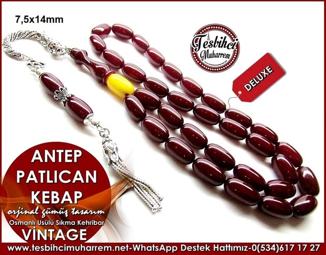 Orjinal Gümüş Püskül Osmanlı Usülü Vintage Sıkma Kehribar Tesbih Antep Patlıcan Kebap