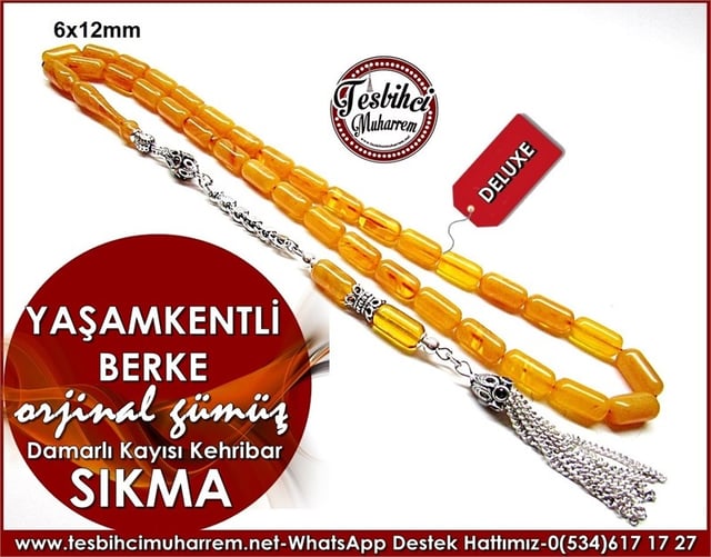Orjinal Gümüş Püskül Sıkma Kehribar Tesbih Yaşamkentli Berke