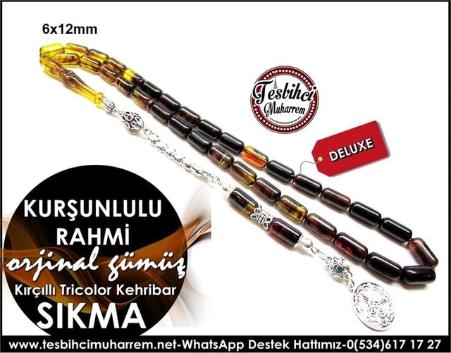 Orjinal Gümüş Püskül Sıkma Kehribar Tesbih Kurşunlulu Rahmi