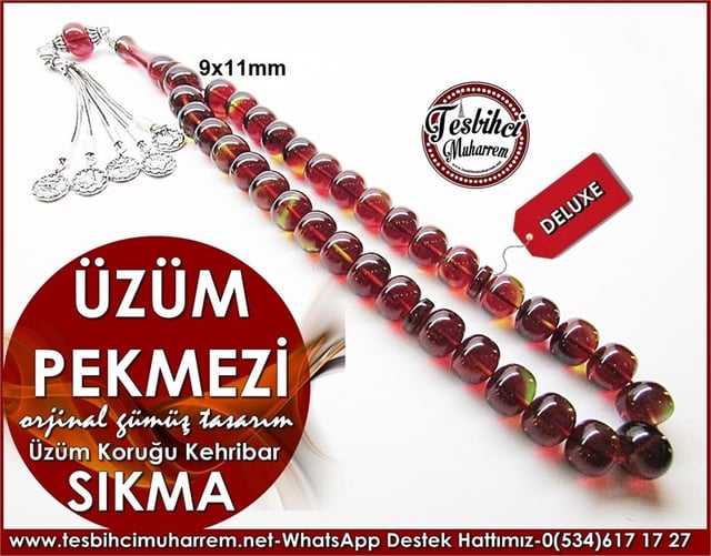 Orjinal Gümüş Püskül Tekeri Sıkma Kehribar Tesbih Üzüm Pekmezi