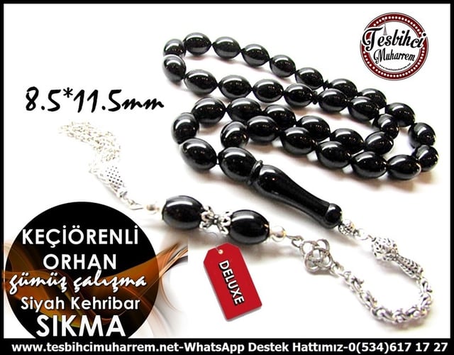 Orjinal Gümüş Siyah Jaguar Sıkma Kehribar Tesbih Keçiörenli Orhan 