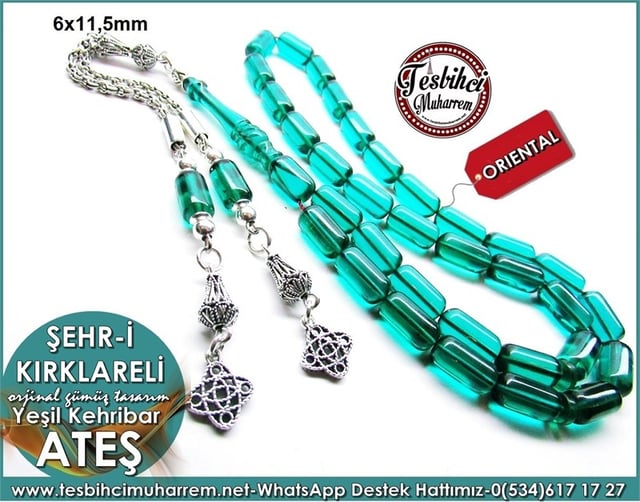 Orjinal Gümüş Tasarım Ateş Kehribar Tesbih Şehr-i Kırklareli