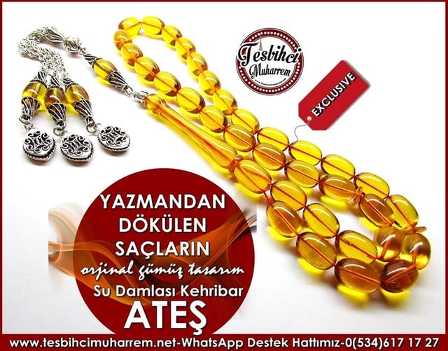 Orjinal Gümüş Tasarım Ateş Kehribar Tesbih Yazmandan Dökülen Saçların