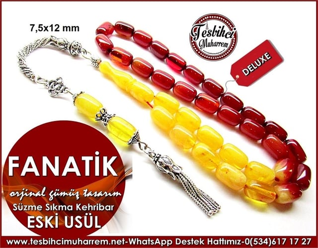 Orjinal Gümüş Tasarım Eski Usül Sıkma Kehribar Tesbih Fanatik