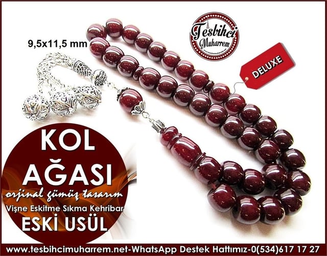 Orjinal Gümüş Tasarım Eski Usül Sıkma Kehribar Tesbih Kol Ağası 