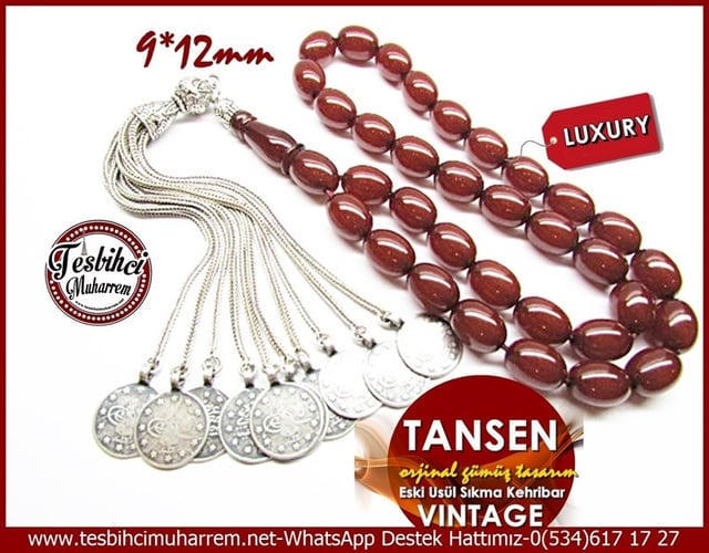 Orjinal Gümüş Tasarım Kadife Çekimli Mükemmel Vintage Sıkma Kehribar Tesbih Efsane Tansen