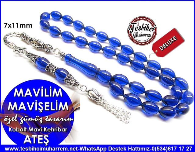 Orjinal Gümüş Tasarım Kobalt Mavi Ateş Kehribar Tesbih Mavilim Mavişelim