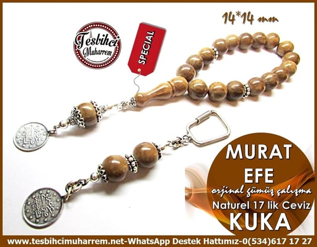 Orjinal Gümüş Tasarım Naturel Kuka Cevizi Tesbih Murat Efe 