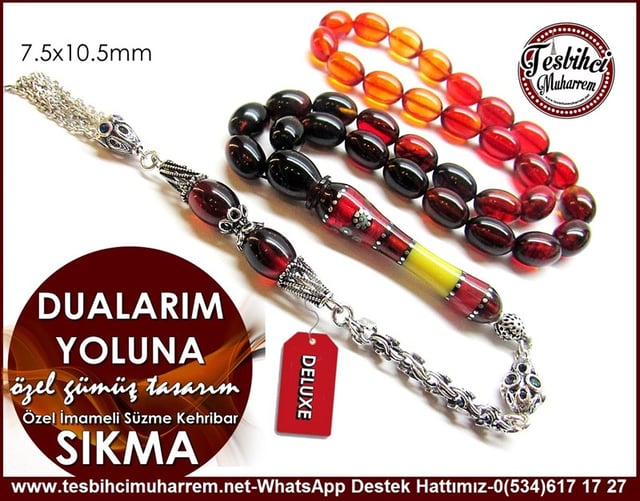 Orjinal Gümüş Tasarım Özel İmameli Süzme Sıkma Kehribar Tesbih Dualarım Yoluna