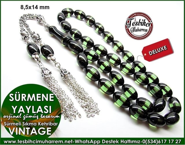 Orjinal Gümüş Tasarım Sıkma Kehribar Tesbih Sürmene Yaylası