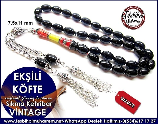 Orjinal Gümüş Tasarım Vintage Sıkma Kehribar Tesbih Ekşili Köfte 