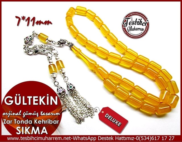 Orjinal Gümüş Tasarım Zar Tonda Sıkma Kehribar Tesbih Gültekin