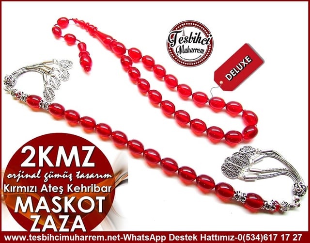 Orjinal Özel Gümüş Tasarım Kırmızı Ateş Kehribar Zaza Maskot Tesbih 2KMZ