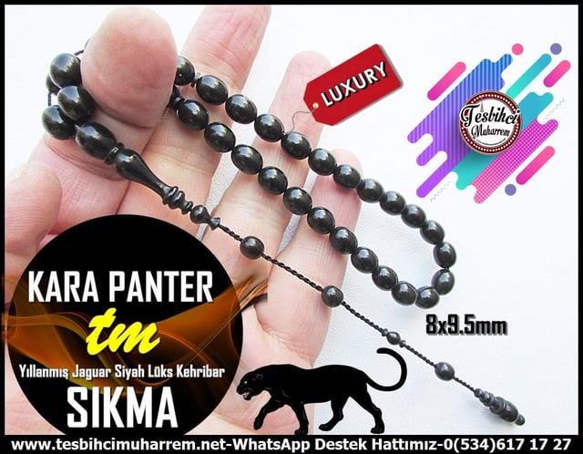 Siyah Kehribar TesbihlerTM13680Osman Kadayıfçı Usta Tornası | Yıllanmış Efsane Sıkma Kehribar Tespih, Jaguar Siyah, Beyzi Kesim, 