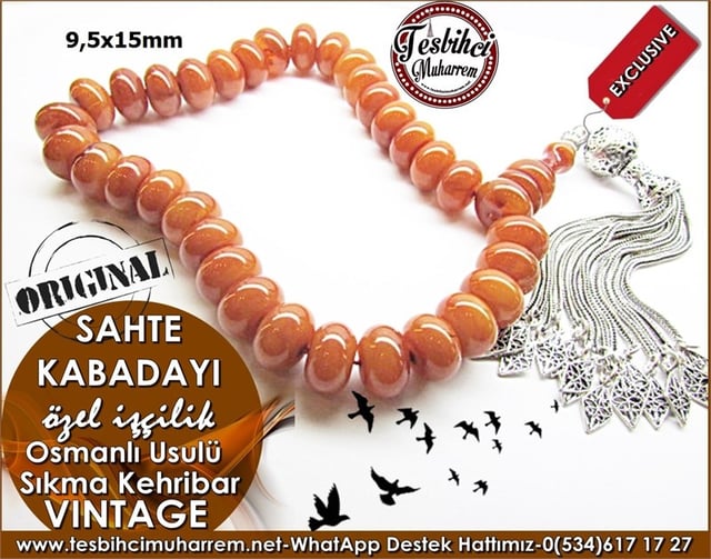 Osmanlı Usulu Vintage Sanatı Sıkma Kehribar Tesbih Sahte Kabadayı