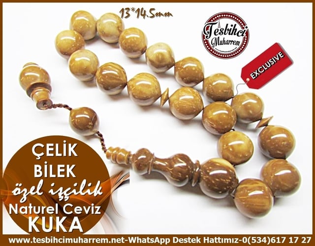 Özel Çalışma 17 Habbe Efe Maskot Naturel Kuka Cevizi Tesbih Çelik Bilek