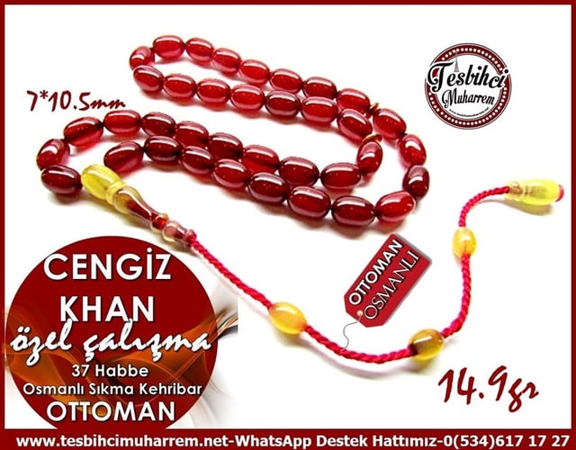 Özel Çalışma 37 Habbe Osmanlı Sıkma Kehribar Tesbih Cengiz Khan