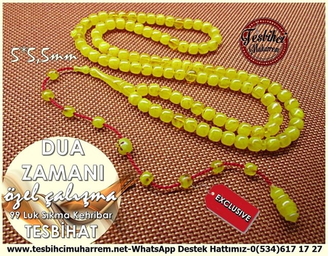 Özel Çalışma 99 luk Zenne Boy Sıkma Kehribar Tesbihat Dua Zamanı