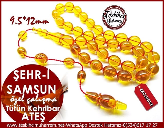 Özel Çalışma Altın Sarısı Ateş Kehribar Tesbih Şehr-i Samsun