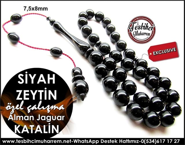 Özel Çalışma Bilek Boy Alman Jaguar Katalin Tesbih Siyah Zeytin 