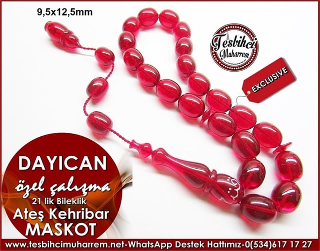 Özel Çalışma Bileklik Ateş Kehribar Tesbih 21 lik Dayıcan 