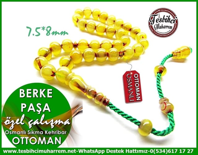 Özel Çalışma Bileklik Boy Osmanlı Sıkma Kehribar Tesbih Berke Paşa